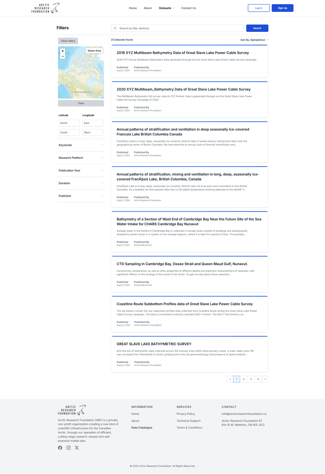 Arctic Research Database data catalogue page