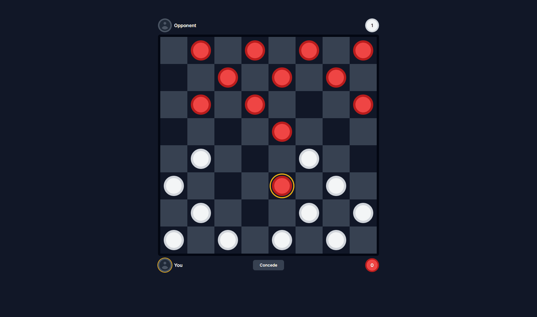 Screenshot of an online game of checkers