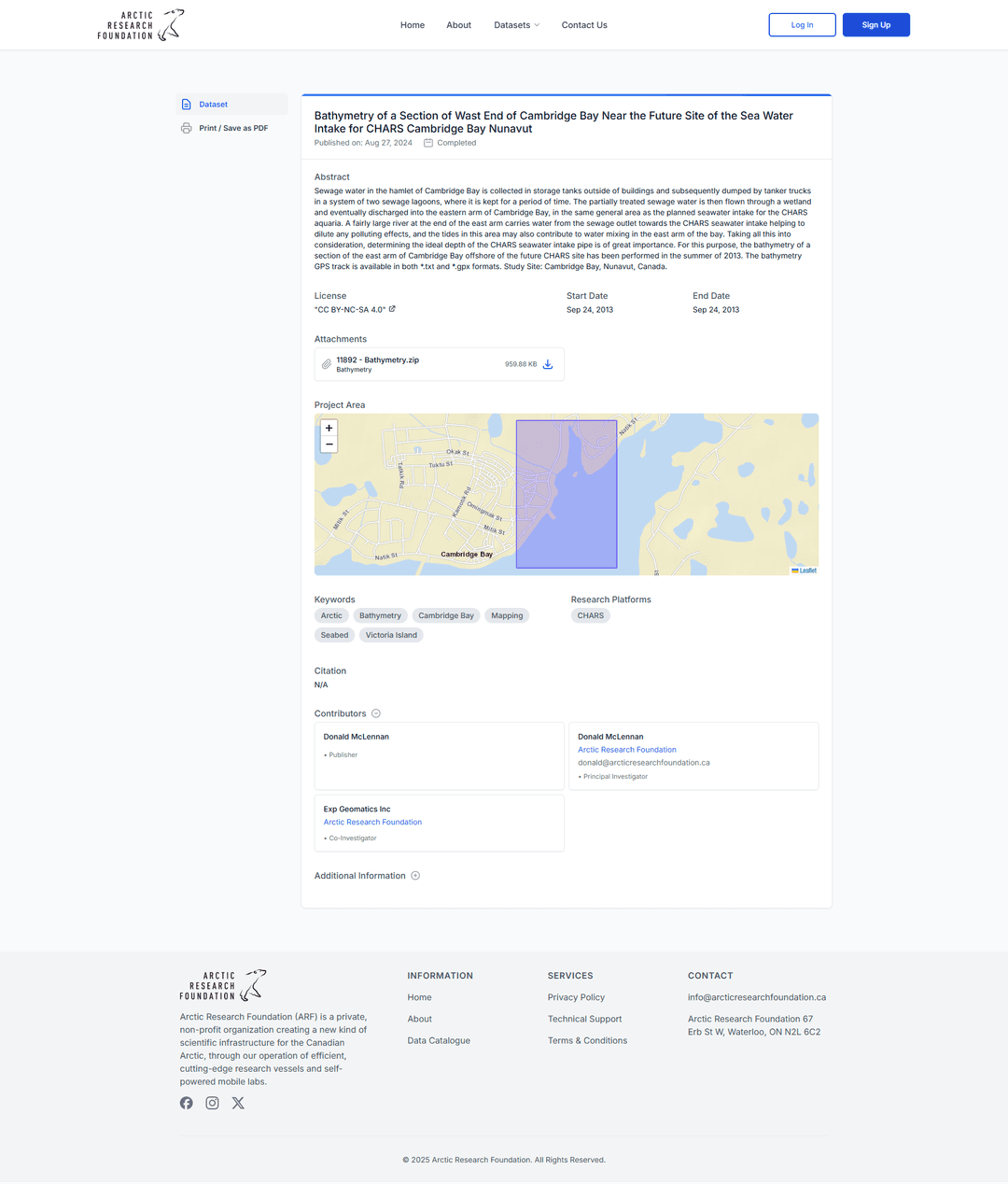 Arctic Research Database dataset page