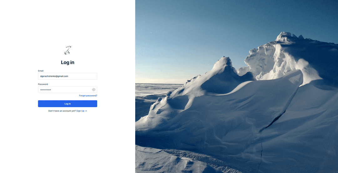 Arctic Research Database login page