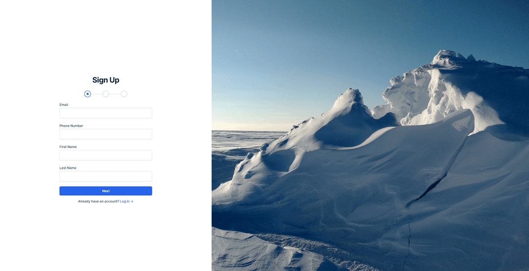 Arctic Research Database sign up page